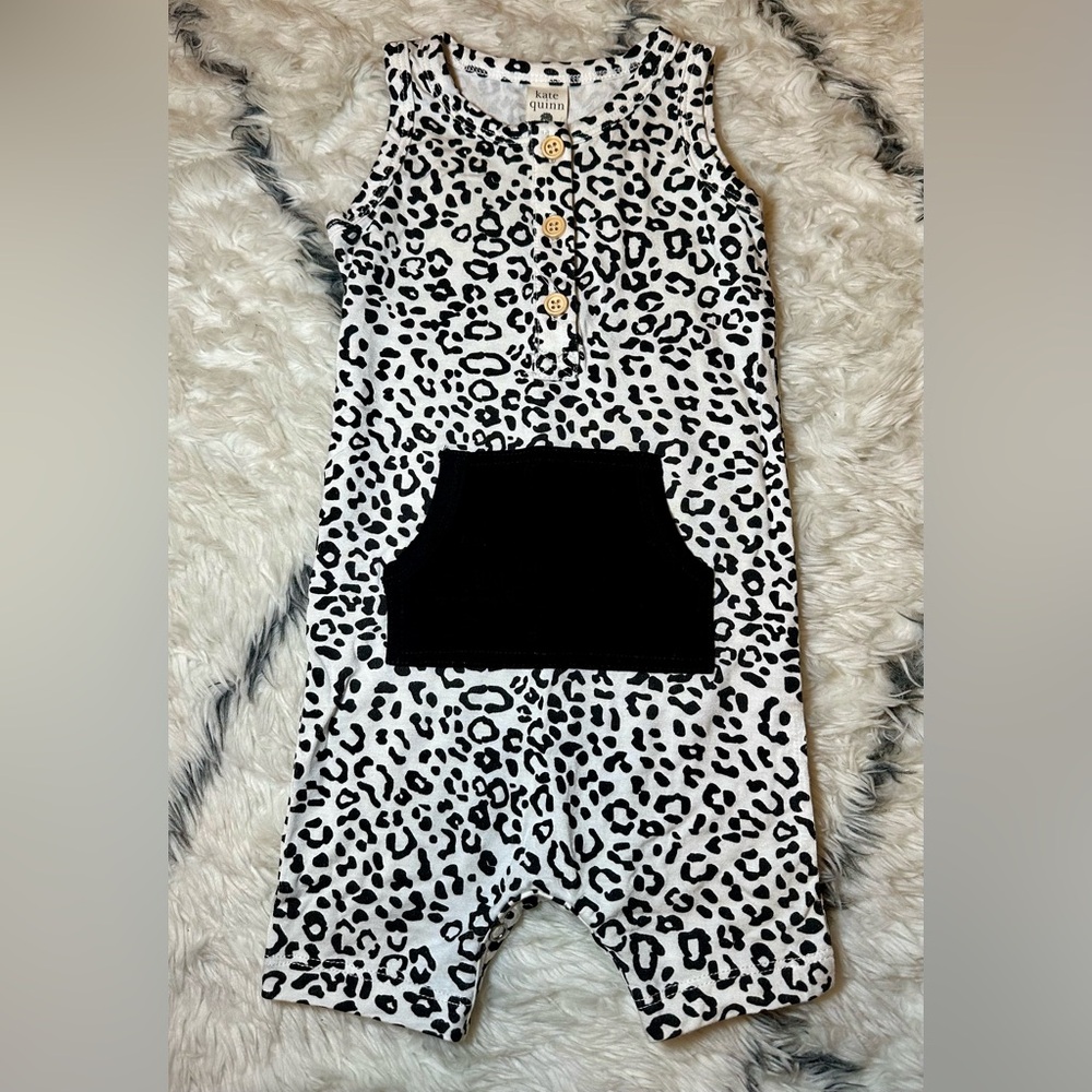 Kate Quinn Leopard Print Kids Romper with Black Pocket